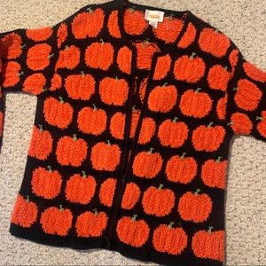 Talbots festive Halloween Fall pumpkin zip up sweater cardigan size medium